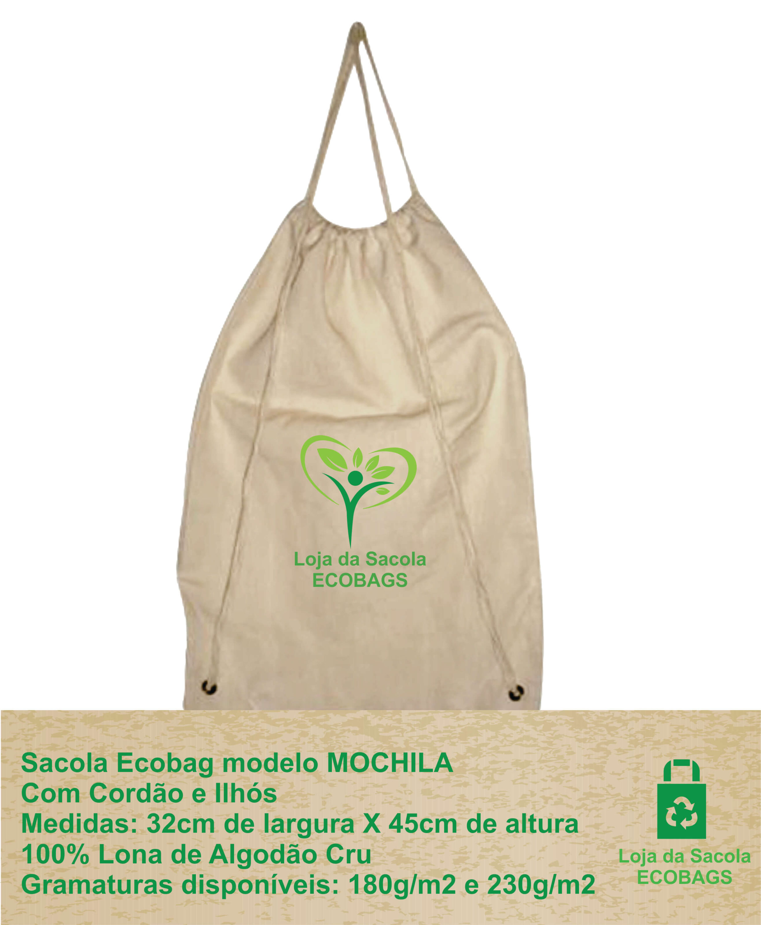 Sacola Ecobag - Modelo Mochila com Cordão e Ilhós
